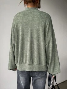 DAZY Mock Neck Bishop Sleeve Pullover - Army Green - View 2