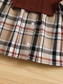 SHEIN Bộ thời trang bé gái Nút phía trước Sọc ca rô Sẵn sàng - Nhiều màu - Xem 4