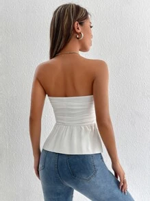 SHEIN PETITE Ruched Backless Peplum Tube Women Crop Top Strapless Top
