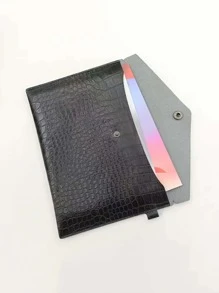 1pc Black Leather A4 Document Bag - Black - View 5