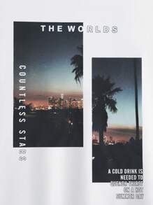 Manfinity Homme Men Slogan & Picture Print Drop Shoulder Pullover Without Necklace - White - View 4