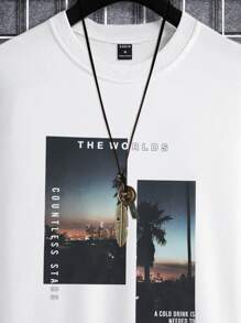 Manfinity Homme Men Slogan & Picture Print Drop Shoulder Pullover Without Necklace - White - View 5