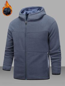 Manfinity Men Zipper Hooded Fleece Thermal Jacket - Dusty Blue - View 1