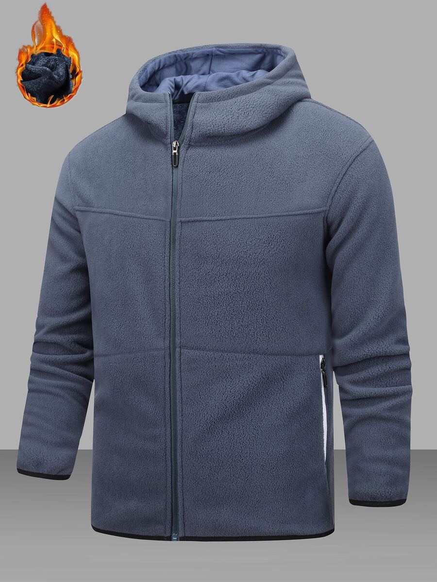 Manfinity Men Zipper Hooded Fleece Thermal Jacket - Dusty Blue - View 1