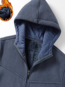 Manfinity Men Zipper Hooded Fleece Thermal Jacket - Dusty Blue - View 3