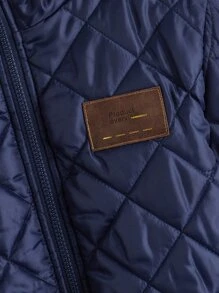 SHEIN 男孩字母補丁細節拉鍊連帽毛絨內襯絎縫外套