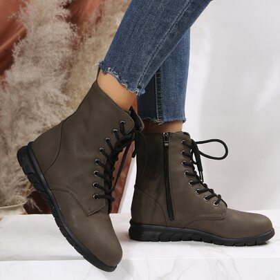 Zipper Side Lace-up Front Combat Boots