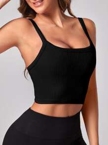 Gameset SHEIN Sport 纯色插肩袖运动 T 恤 压缩衬衫 修身衬衫 运动吊带背心 - 黑色 - 查看 3