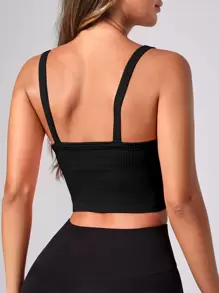 Gameset SHEIN Sport 纯色插肩袖运动 T 恤 压缩衬衫 修身衬衫 运动吊带背心 - 黑色 - 查看 5