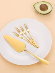 1pc Stainless Steel Spatula & 4pcs Fork - Gold - View 1