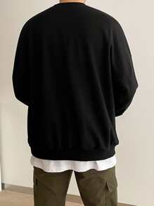 DAZY Men Letter Graphic Drop Shoulder Pullover Without Tee - Black - View 2