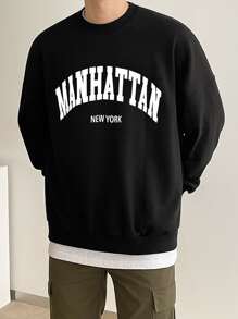 DAZY Men Letter Graphic Drop Shoulder Pullover Without Tee - Black - View 3