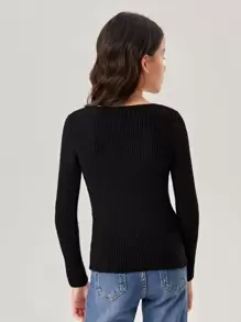 SHEIN Jersey Tejido De Punto Acanalado Sólido Para Niña Adolescente