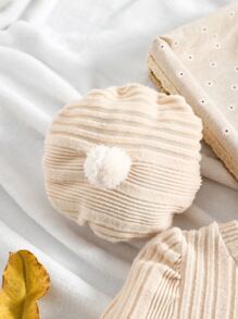 SHEIN Young Girl Contrast Cuff Puff Sleeve Tee Dress With Hat - Apricot - View 5