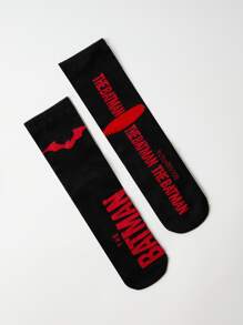 THE BATMAN | SHEIN Men Bat & Letter Graphic Crew Socks - Black - View 3