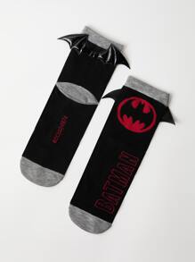 BATMAN X SHEIN Bat & Letter Graphic Crew Socks - Black - View 3