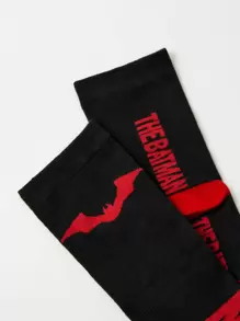 THE BATMAN | SHEIN Men Bat & Letter Graphic Crew Socks - Black - View 4