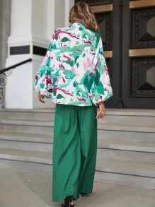 滿版印花燈籠袖襯衫和闊腿褲 - 彩色 - 查看 2