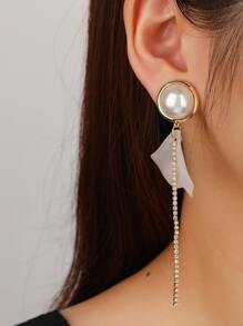 Petal Decor & Rhinestone Decor Drop Earrings - Yellow Gold - View 2