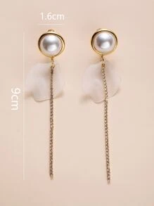 Petal Decor & Rhinestone Decor Drop Earrings - Yellow Gold - View 3