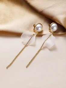 Petal Decor & Rhinestone Decor Drop Earrings - Yellow Gold - View 4