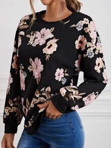 SHEIN LUNE 秋冬花卉印花圆领卫衣 - 彩色 - 查看 3