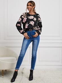 SHEIN LUNE 秋冬花卉印花圆领卫衣 - 彩色 - 查看 4