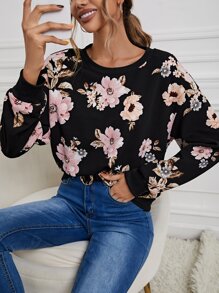 SHEIN LUNE 秋冬花卉印花圆领卫衣 - 彩色 - 查看 5