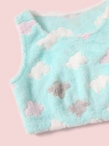 SHEIN Tween Girl Allover Print Flannel Top & Shorts - Mint Green - View 3