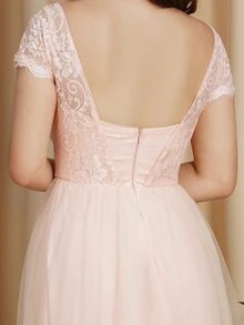 BABYONLINE D.R.E.S.S. Contrast Lace Mesh Overlay Maxi Formal Dress - Pink - View 3