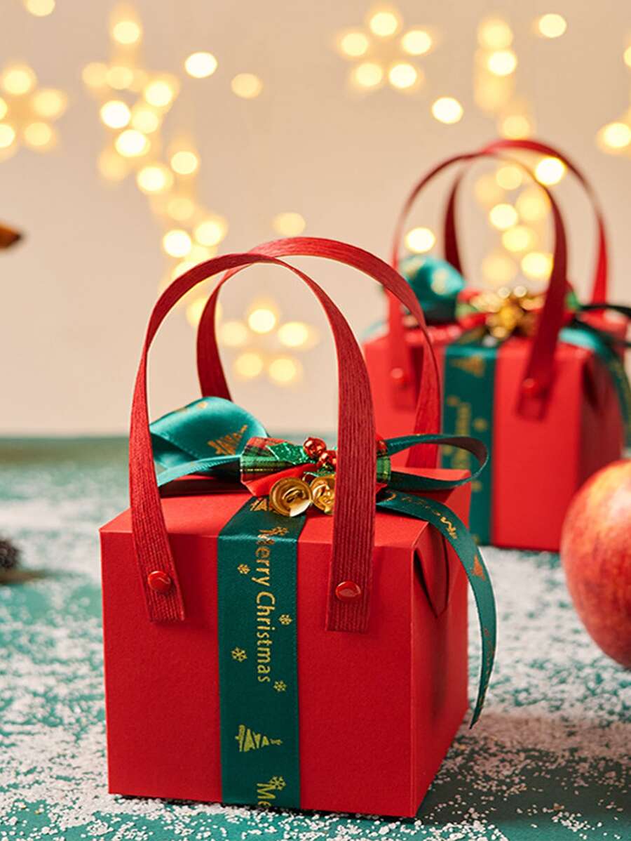 1pc Christmas Bell Decor Gift Box With Ribbon - Multicolor - View 1