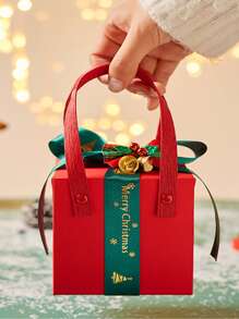 1pc Christmas Bell Decor Gift Box With Ribbon - Multicolor - View 2