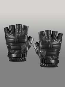 1 Đôi Găng Tay Da PU Màu Đen Unisex Ngắn Ngón Tay Bảo Vệ Khớp Găng Tay Ngoài Trời Chống Trơn Trượt Đi Xe Máy Chiến Đấu Găng Tay - màu đen - Xem 2
