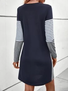 SHEIN LUNE Striped Color Block Tee Dress - Multicolor - View 2