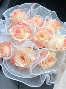 1pc Plain Ruffle Decor Gift Wrapping Paper - White - View 1