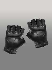 1 Đôi Găng Tay Da PU Màu Đen Unisex Ngắn Ngón Tay Bảo Vệ Khớp Găng Tay Ngoài Trời Chống Trơn Trượt Đi Xe Máy Chiến Đấu Găng Tay - màu đen - Xem 3