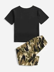 SHEIN Young Boy Camo Panel Top And Joggers Set