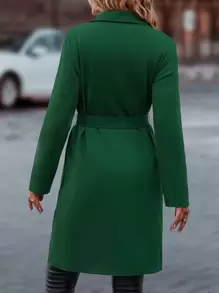 SHEIN LUNE 西裝領斜插口袋開門襟腰帶外套 - 綠色 - 查看 2