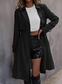 Chiquease Áo khoác trench coat cạp chun - màu đen - Xem 1