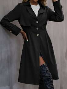 Chiquease Áo khoác trench coat cạp chun - màu đen - Xem 4