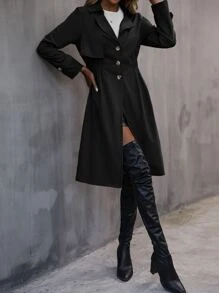 Chiquease Áo khoác trench coat cạp chun - màu đen - Xem 5