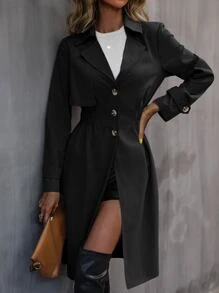 Chiquease Áo khoác trench coat cạp chun - màu đen - Xem 6