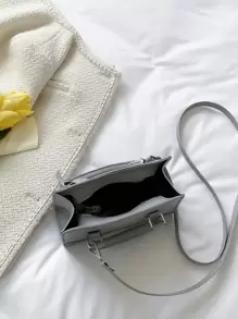 輕盈的商務休閒迷你拉鍊細節方形包適合少女、女性大學生、新手和白領工作者使用，非常適合辦公室、大學、工作、商務、通勤、戶外、旅遊和外出活動 - 灰色 - 查看 2