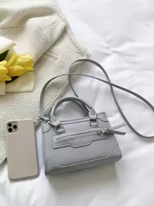 輕盈的商務休閒迷你拉鍊細節方形包適合少女、女性大學生、新手和白領工作者使用，非常適合辦公室、大學、工作、商務、通勤、戶外、旅遊和外出活動 - 灰色 - 查看 4