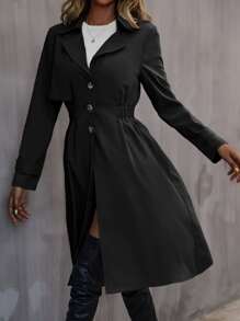 Chiquease Áo khoác trench coat cạp chun - màu đen - Xem 7