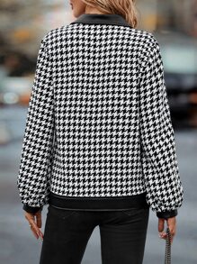 SHEIN Unity 千鳥格翻蓋細節燈籠袖夾克 - 黑與白 - 查看 4