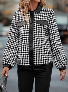 SHEIN Unity 千鳥格翻蓋細節燈籠袖夾克 - 黑與白 - 查看 1
