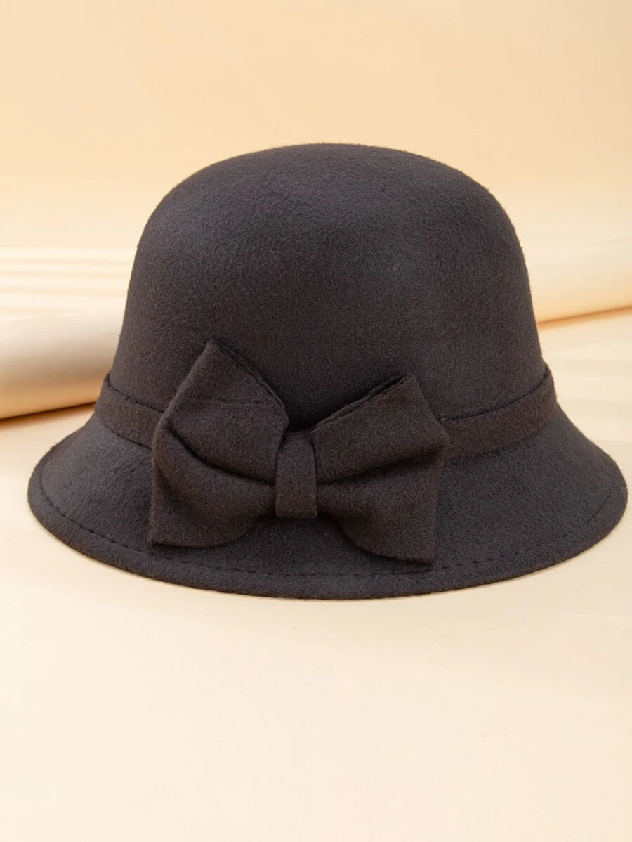 Bow Decor Bucket Hat - Black - View 1