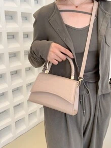 防水、輕盈、商務休閒鱷魚紋壓花翻蓋方形包適合青少年女大學生、菜鳥和白領，非常適合辦公室、大學、工作、商務、通勤 - 卡其色 - 查看 2