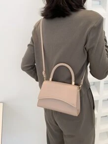 防水、輕盈、商務休閒鱷魚紋壓花翻蓋方形包適合青少年女大學生、菜鳥和白領，非常適合辦公室、大學、工作、商務、通勤 - 卡其色 - 查看 4